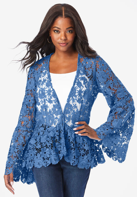Bell-Sleeve Lace Jacket, HORIZON BLUE, hi-res image number null