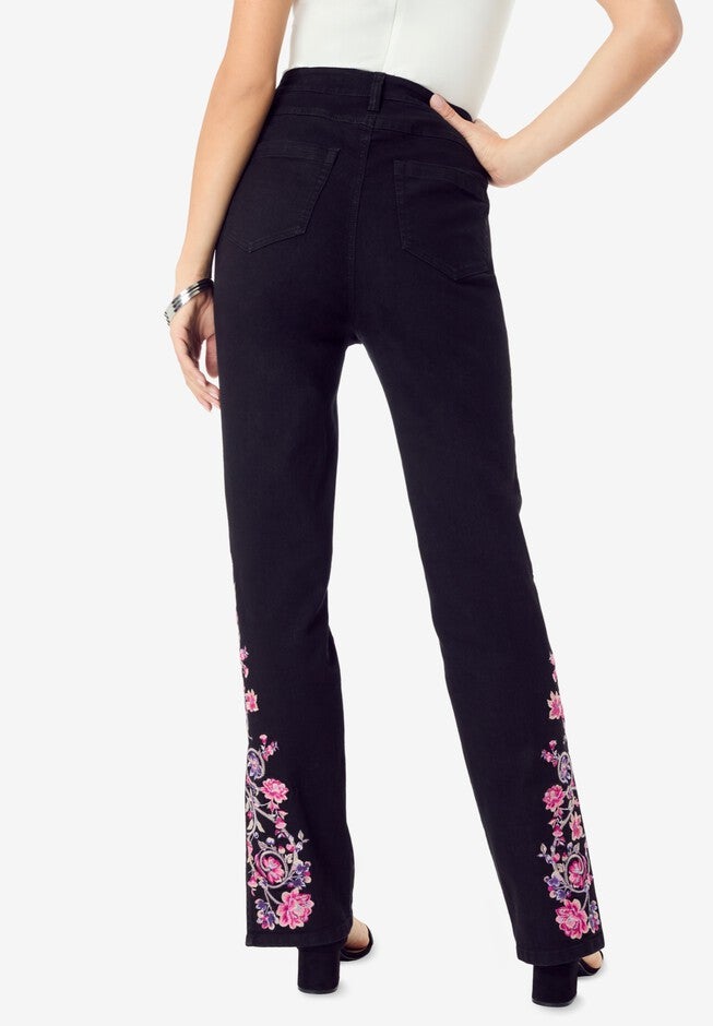 Invisible Stretch® Embroidered Split Flare-Leg Jean, BLACK VINE, on-hover image number null