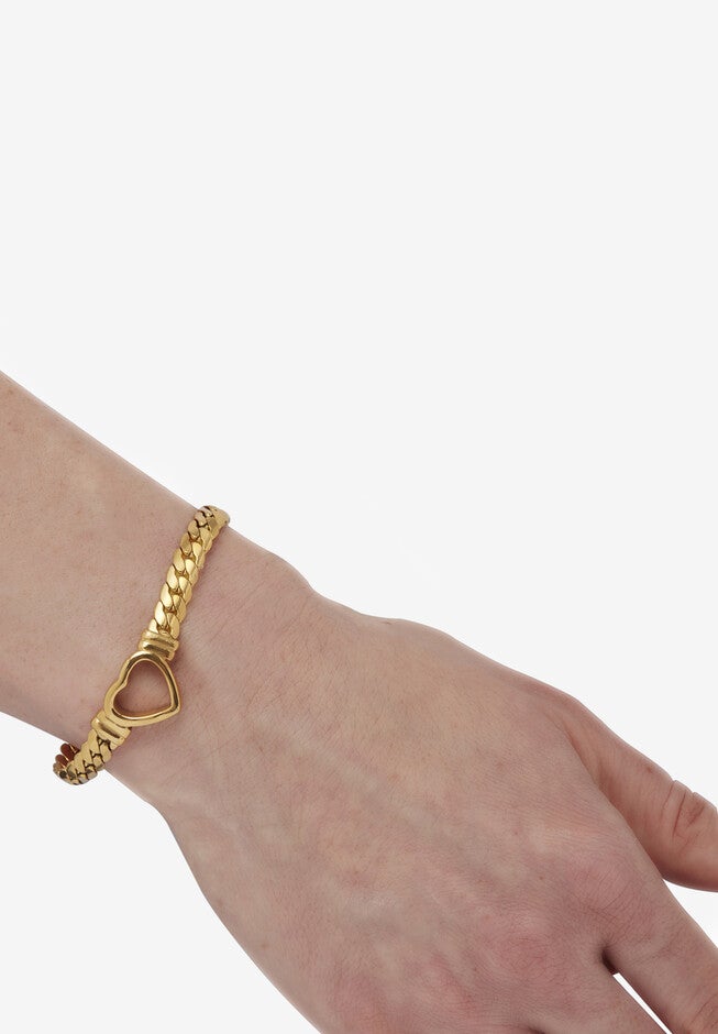 Yellow Gold Ion-Plated Stainless Steel Heart Bracelet And Necklace 16 Inch, , alternate image number null