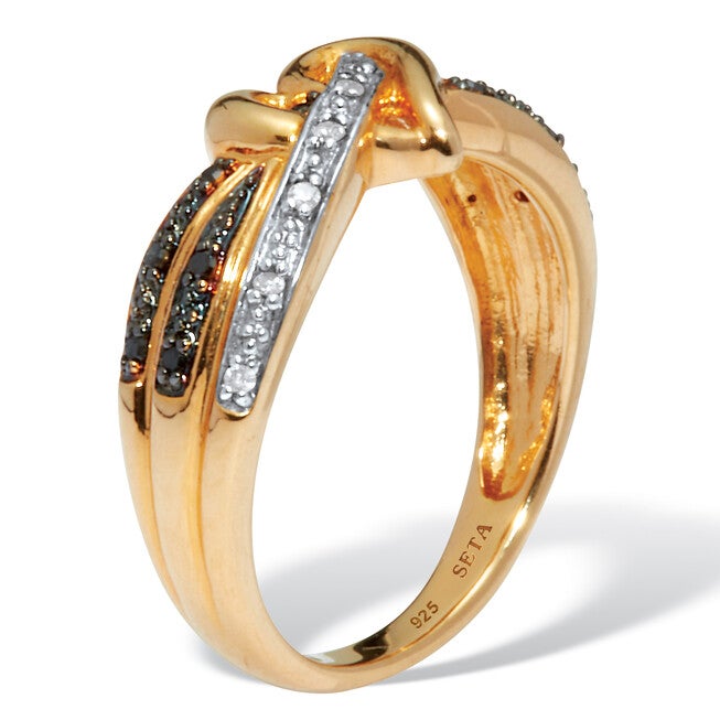 Round Diamond Crossover Heart Promise Gold-Plated Sterling Silver Ring, WHITE, on-hover image number 1