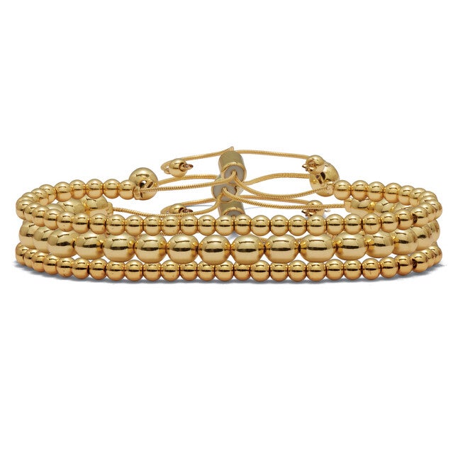 Goldtone Ball Bead Bracelets 7-inch length plus 2-inch extension, 3-Piece Set, GOLD, hi-res image number null