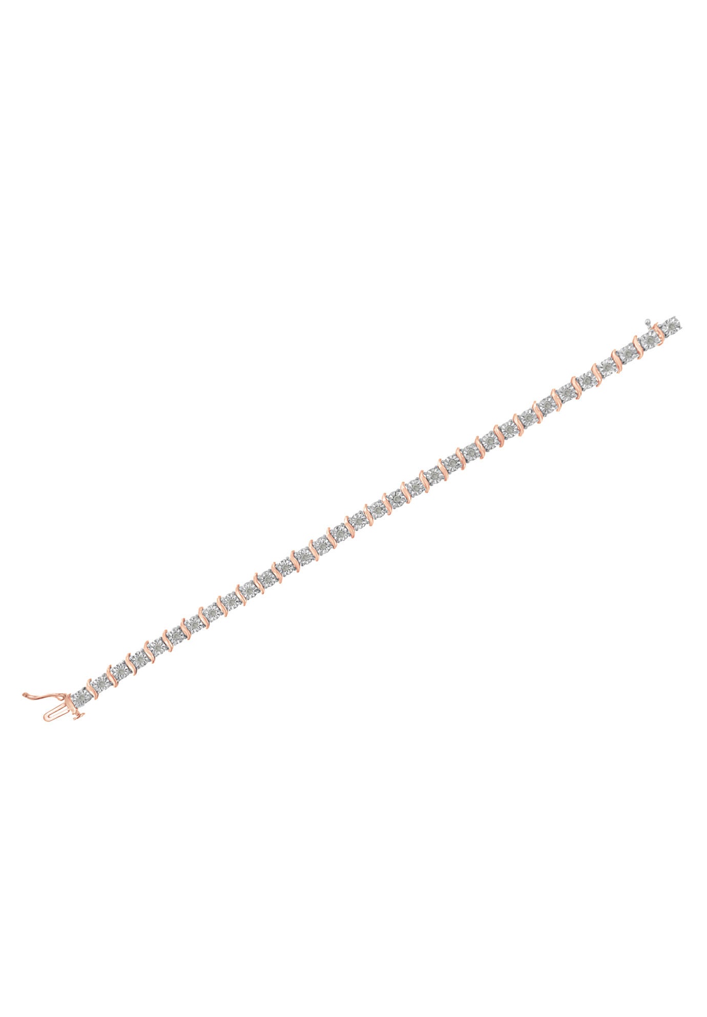 Two Tone Rose Gold Over Sterling Silver Diamond Scurve Link Miracleset Tennis Bracelet 8 inches, , alternate image number 4