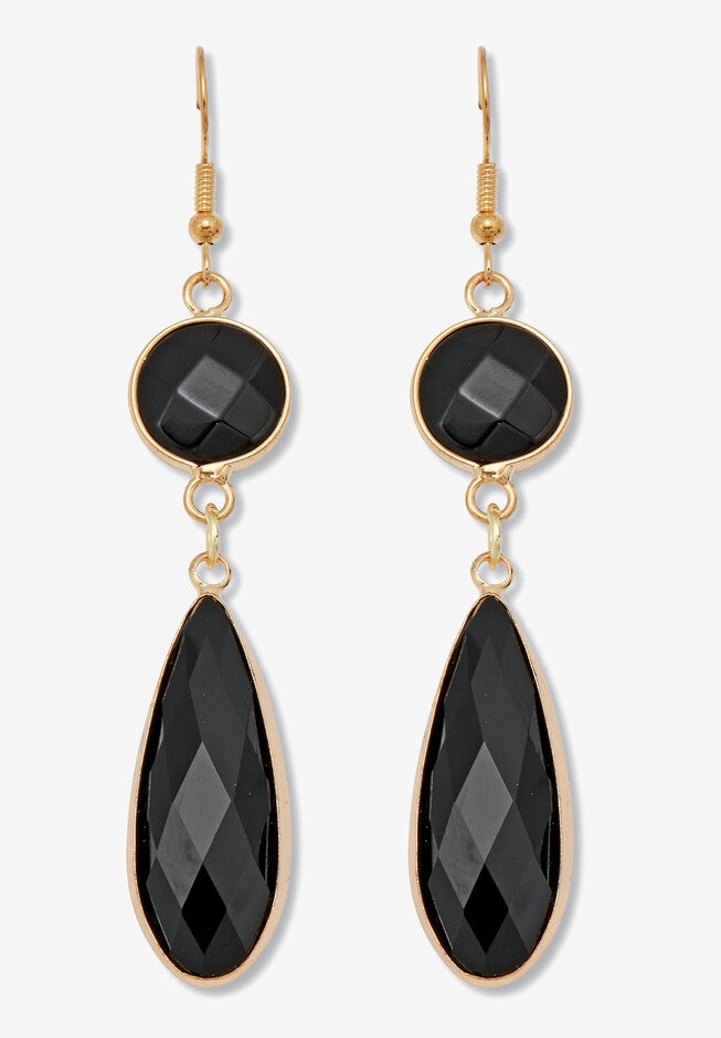 Black Crystal Goldtone Drop Earrings, 53X12Mm, BLACK, hi-res image number 0