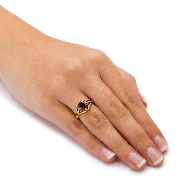 1.40 Cttw. Genuine Garnet Vintage Style Ring Gold-Plated, RED, alternate image number 2