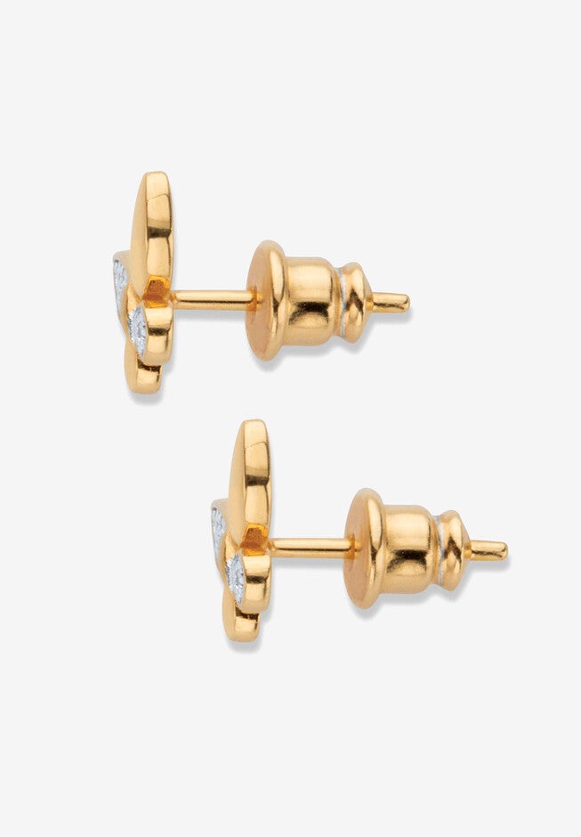 Yellow Gold Plated Genuine Diamond Accent Butterfly Stud Earrings, , on-hover image number null