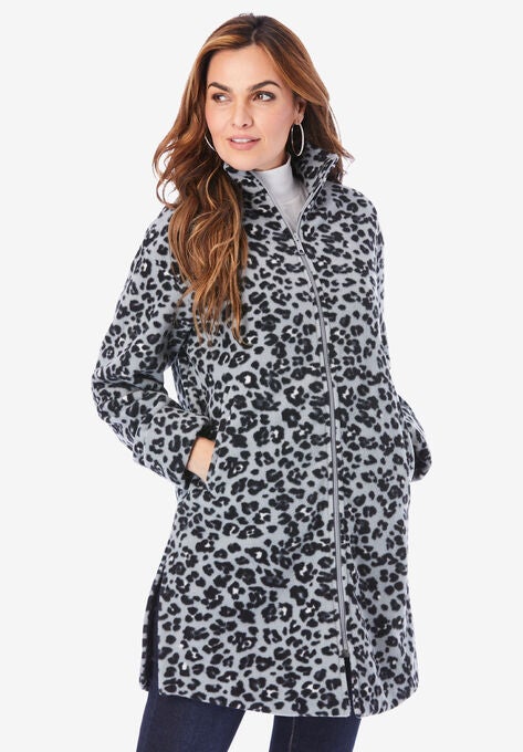 Plush Fleece Driving Coat, GUNMETAL GRAPHIC SPOTS, hi-res image number null