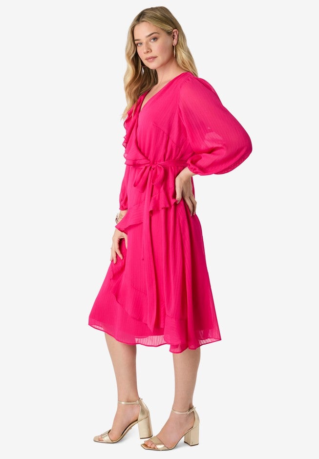 Chiffon Wrap Dress, HOT PINK, alternate image number null