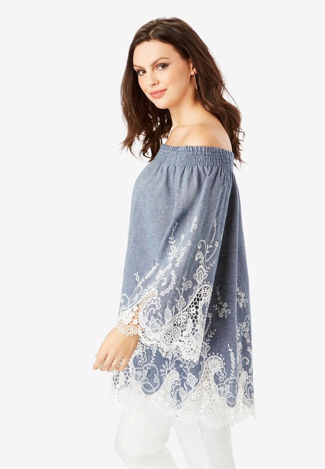 Off-The-Shoulder Chambray Tunic, , alternate image number 2