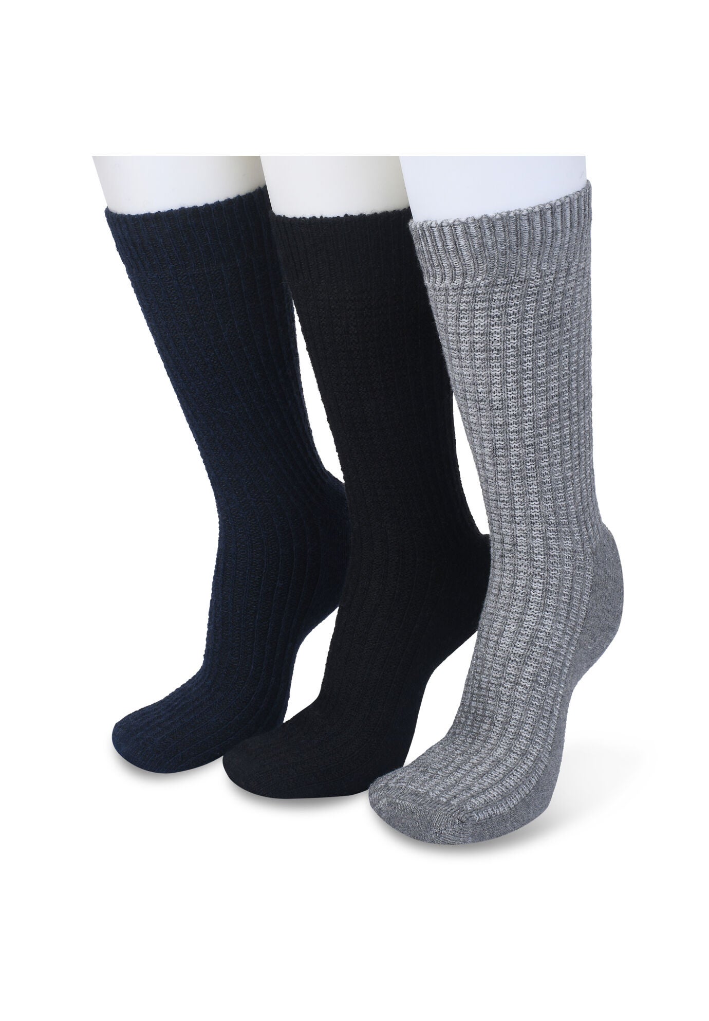 3 Pair Textured Wool Blend Socks, BLACK GREY NAVY, hi-res image number 0