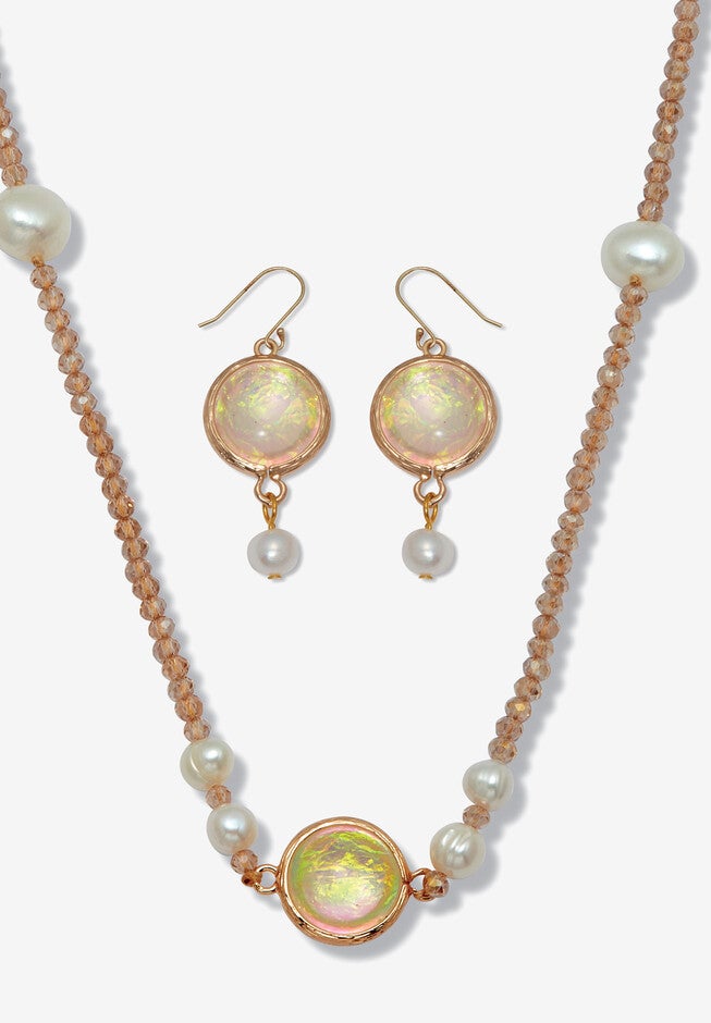 Simulated Opal Jewelry Set, WHITE, hi-res image number null