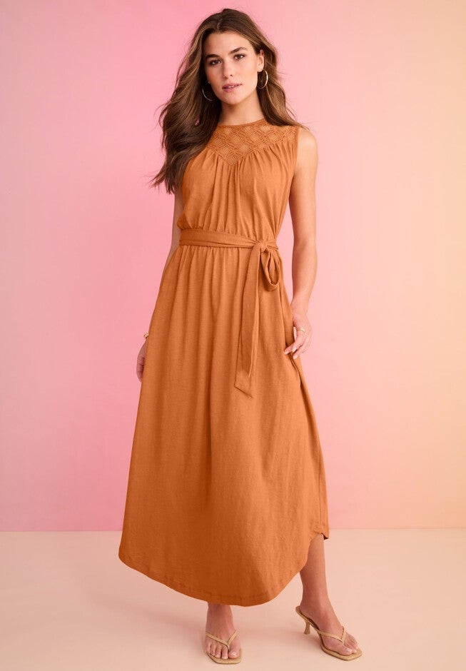 Onestopplus Size Chart Plus Size Lace Yoke Sleeveless Maxi Dress | OneStopPlus