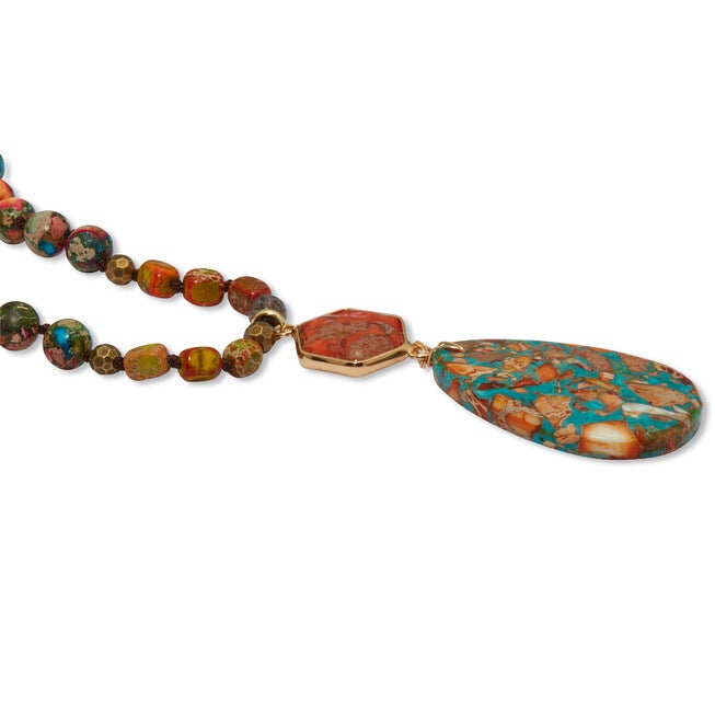 Genuine Jasper Goldtone Drop Pendant Necklace 34-inch, TURQUOISE, on-hover image number null