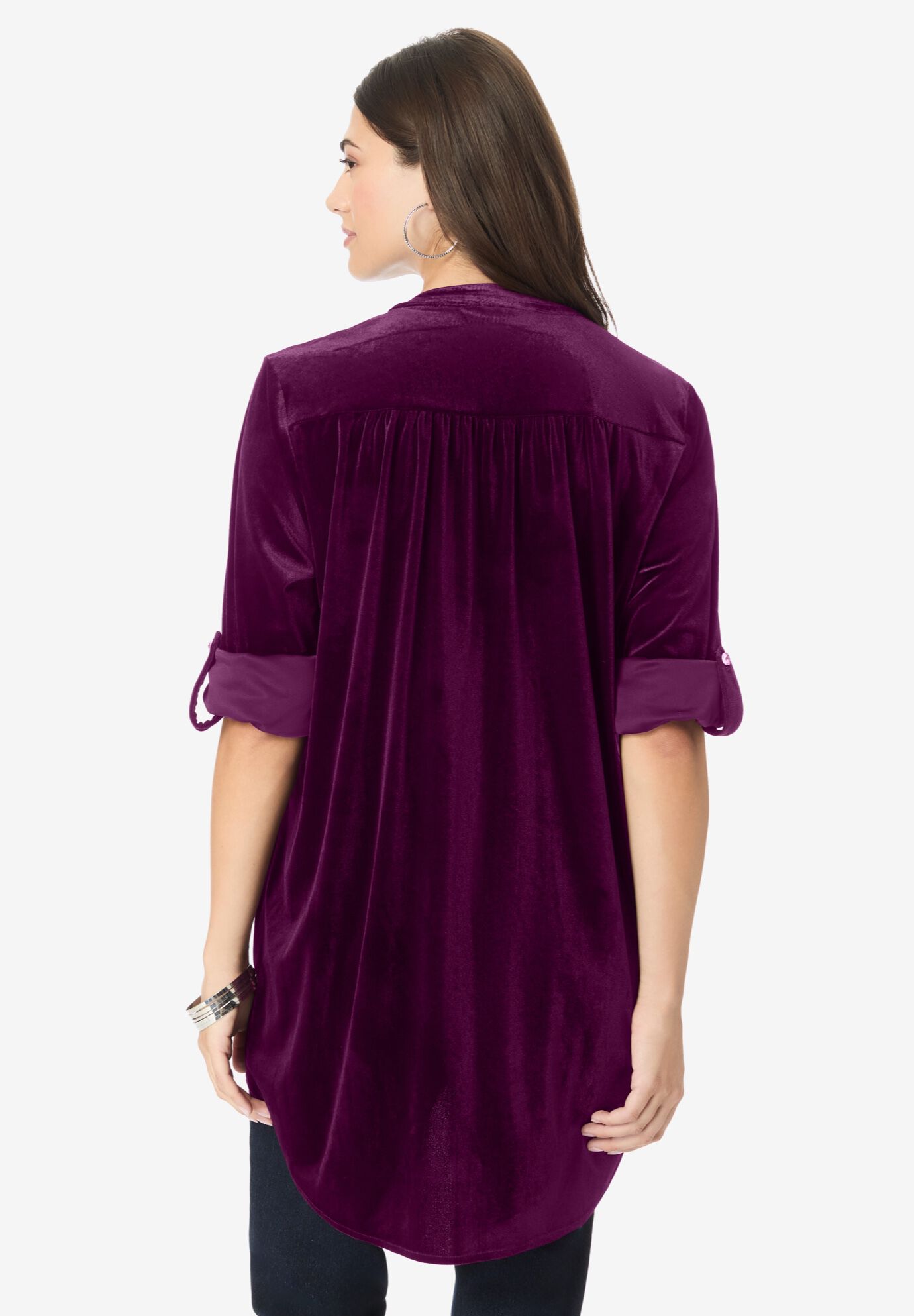 Pintuck Velour Tunic, DARK BERRY, alternate image number 3