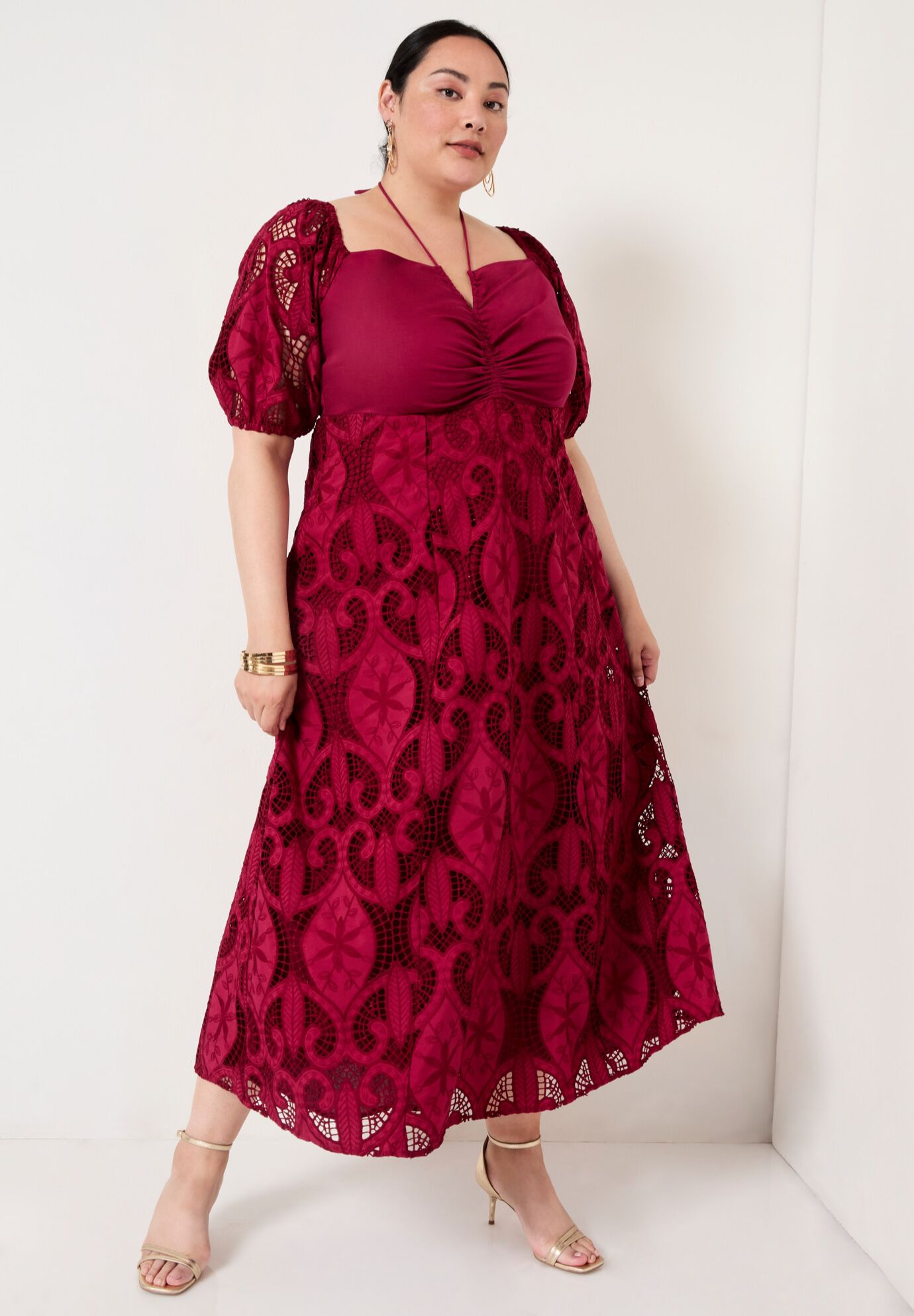 Eyelet Puff Sleeve Peasant Dress