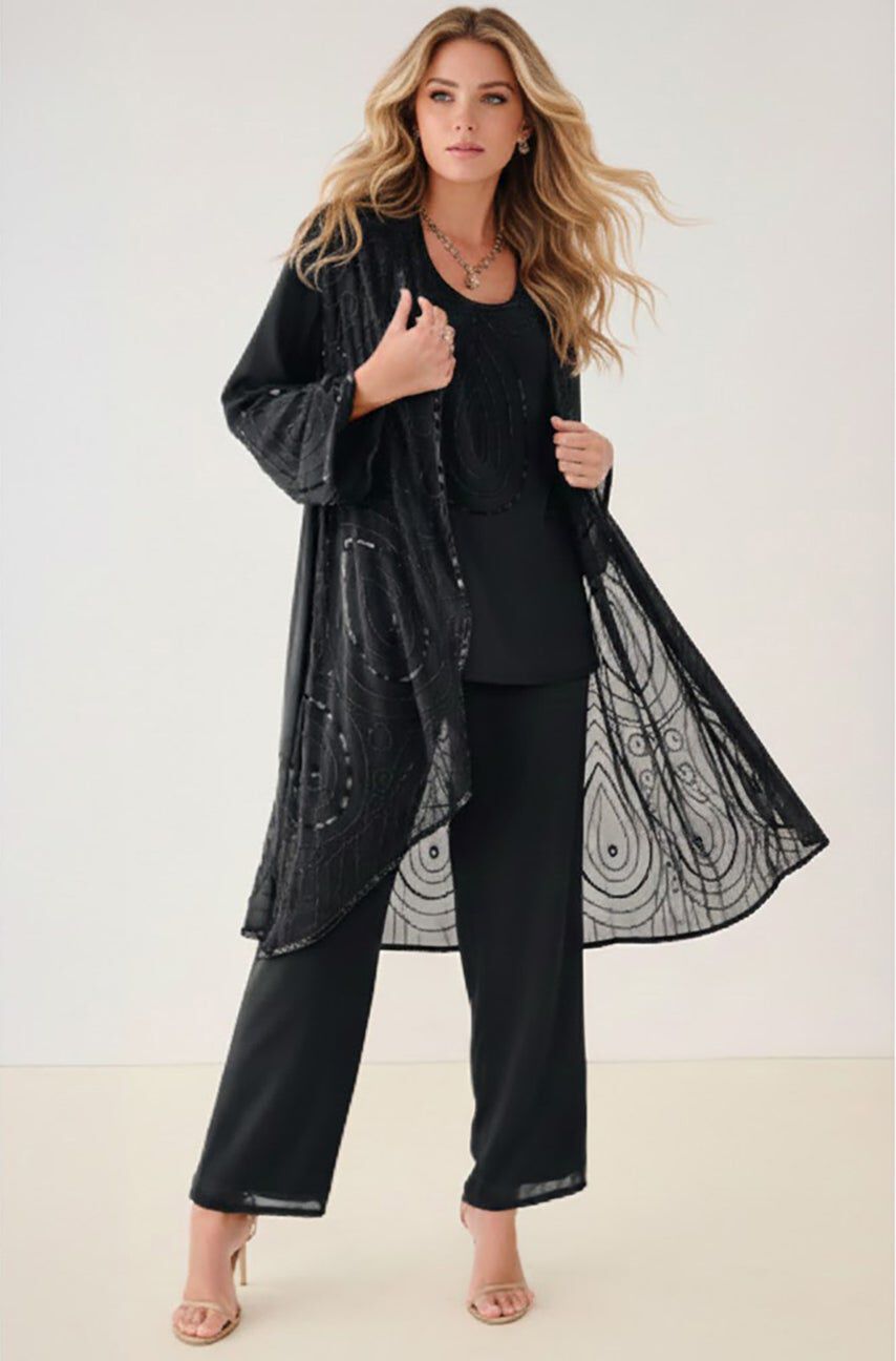 Plus Size Beaded Georgette 3-piece Pant Set &ndash; Formal Wear