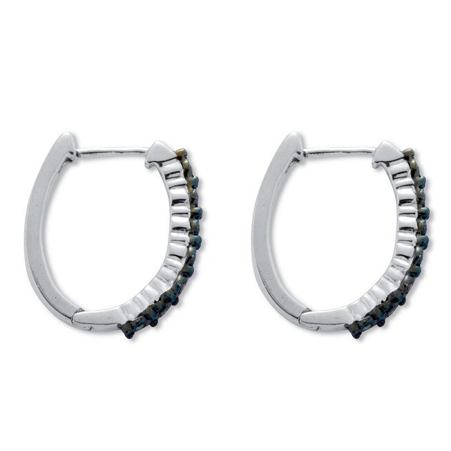 .05 TCW Blue Diamond Sterling Silver Hoop Earrings (1/2 inch), BLUE, on-hover image number null