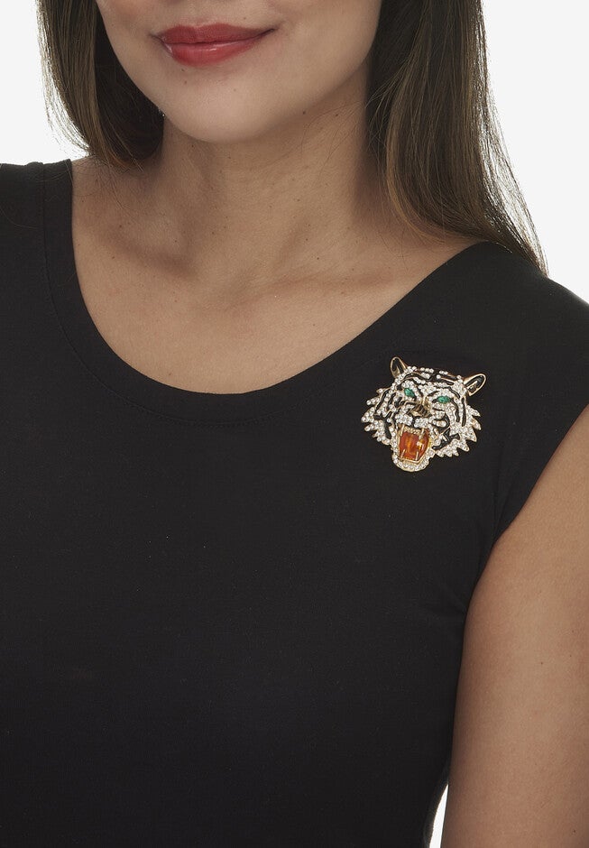 Marquise Cut Green Crystal And Enamel Goldtone Tiger Pin Pendant, , alternate image number 2