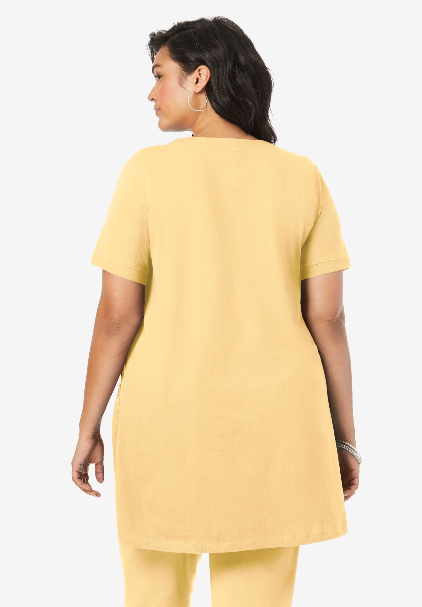 Plus Size Two Pocket Soft Knit Swing Tunic, BANANA, alternate image number 2