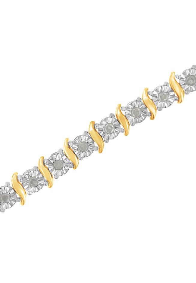 Yellow Gold Over Sterling Silver Diamond Scurve Link Miracleset Tennis Bracelet 8 inches, , alternate image number 3