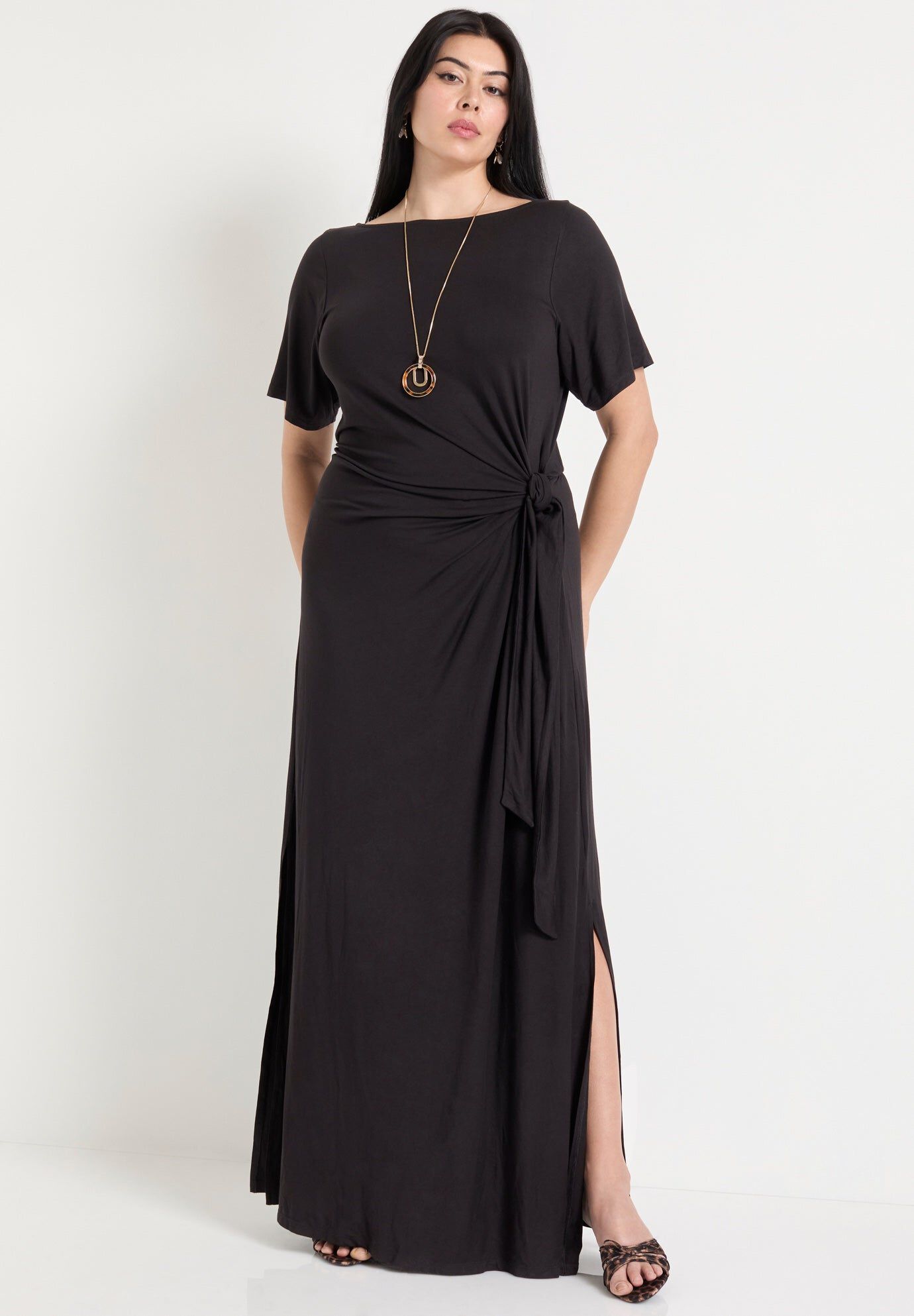 Boatneck Gathered Maxi Dress