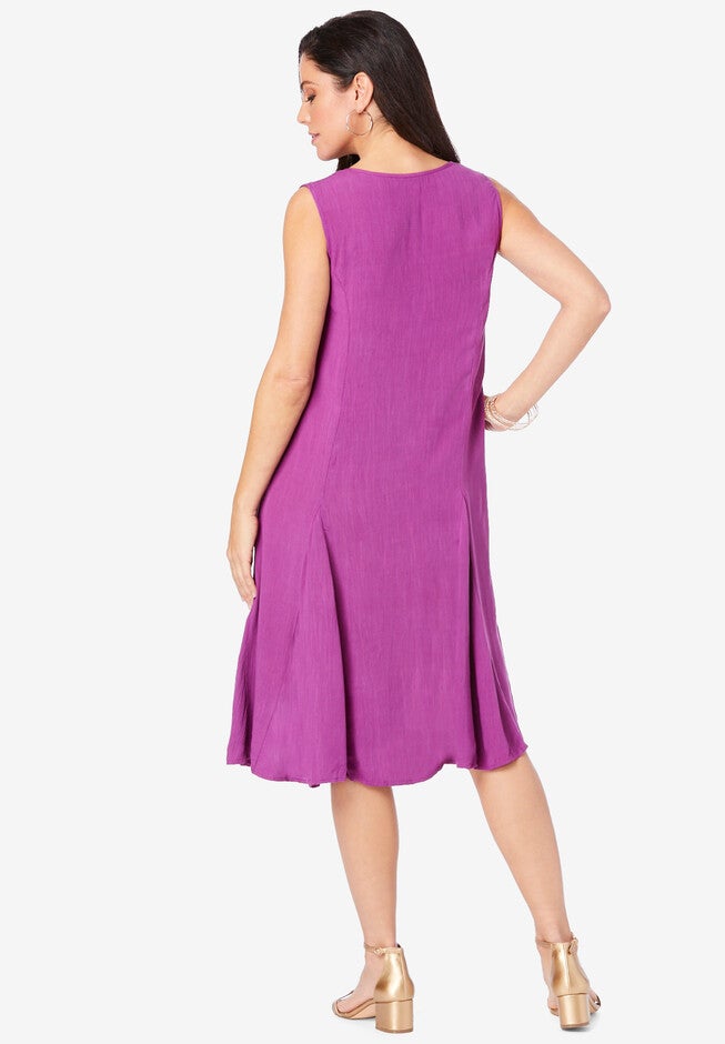 Embroidered Sleeveless Crinkle Dress, , on-hover image number null