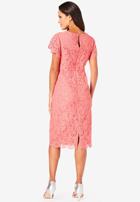 Lace Sheath Dress with Flutter Sleeves, , on-hover image number null