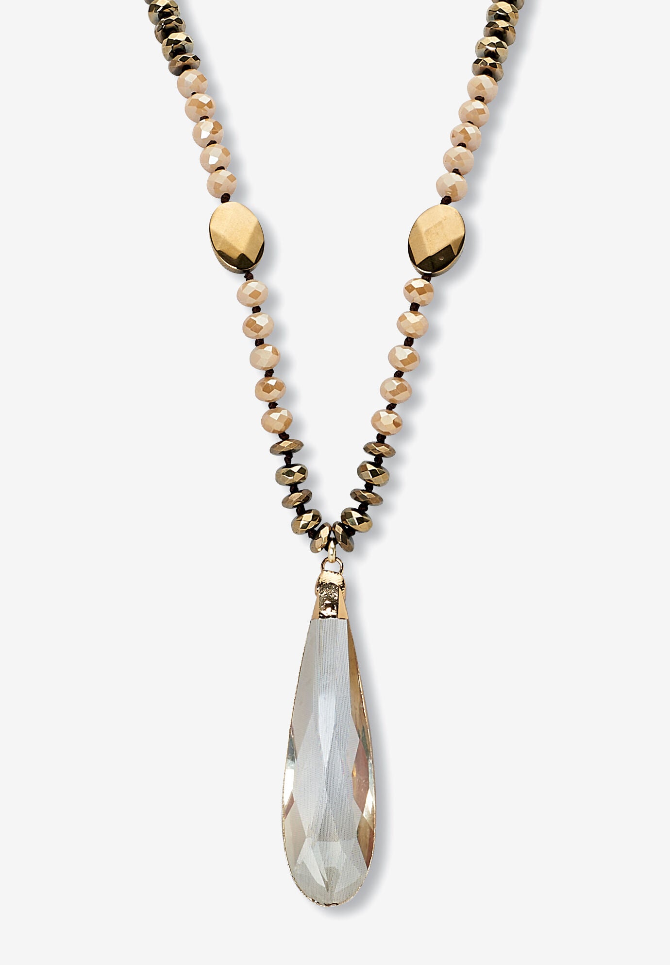 Brown Faceted Crystal Pendant Goldtone Drop Necklace, 32-Inch Length, GOLD, hi-res image number 0