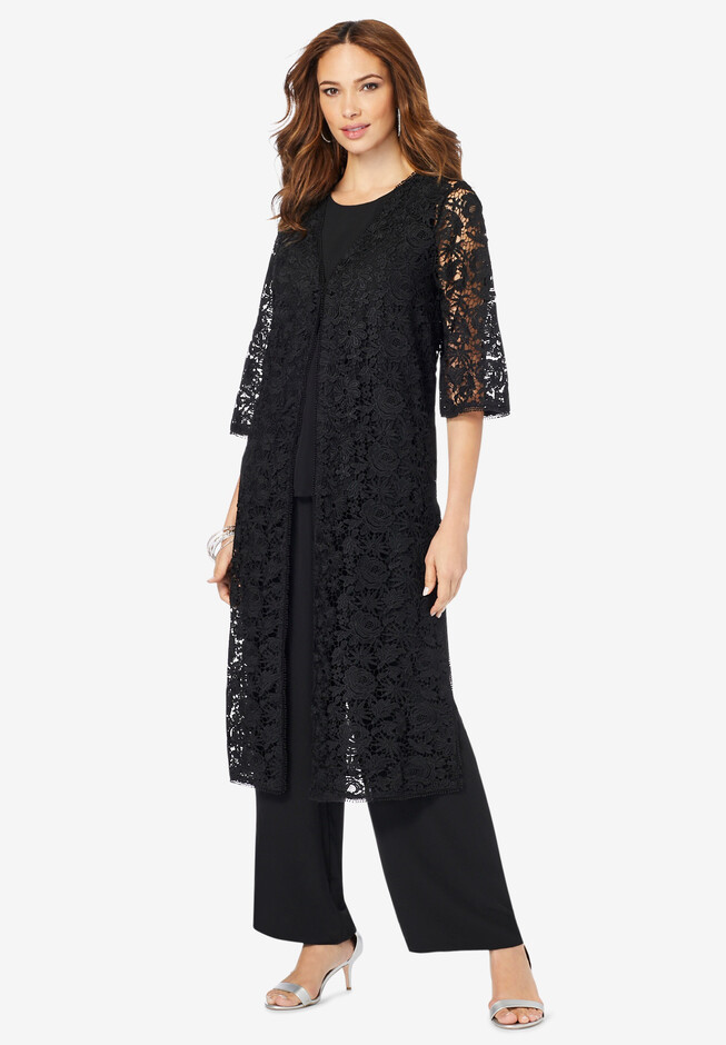 Three-Piece Lace Duster & Pant Suit | OneStopPlus
