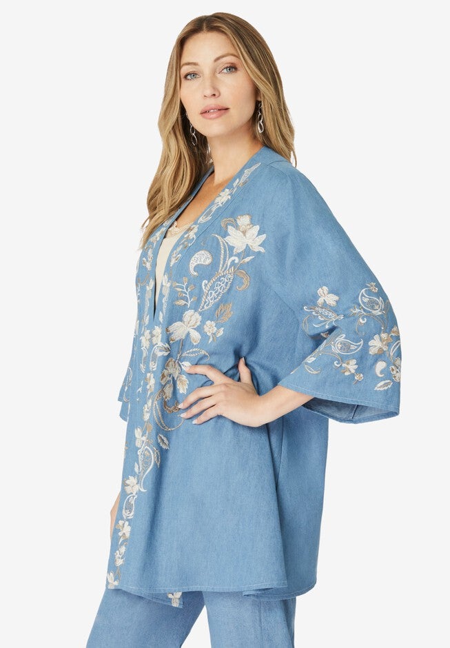 Embroidered Chambray Kimono, , alternate image number null