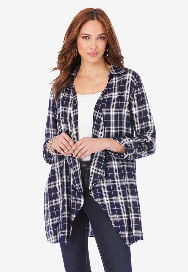 Plaid Open-Front Jacket, NAVY SIMPLE TARTAN, hi-res image number 0