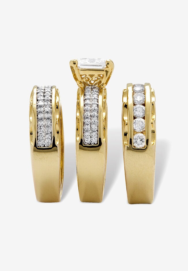 Gold-Plated Bridal Ring Set Cubic Zirconia (3 1/10 Cttw Tdw), , on-hover image number null