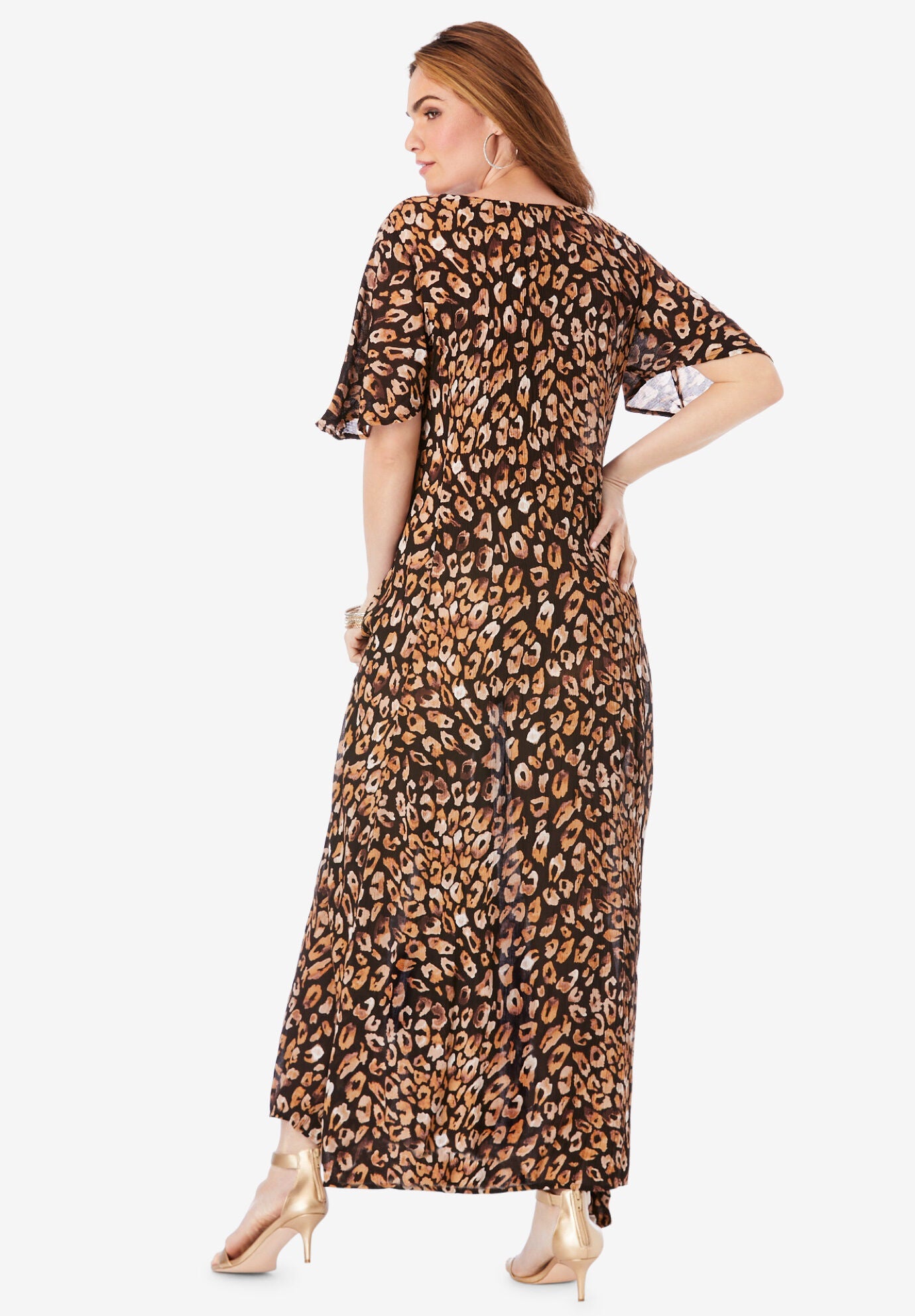 Plus Size Hand Crinkled Flutter-Sleeve Maxi Dress, BLACK BERRY FLORAL, alternate image number 2