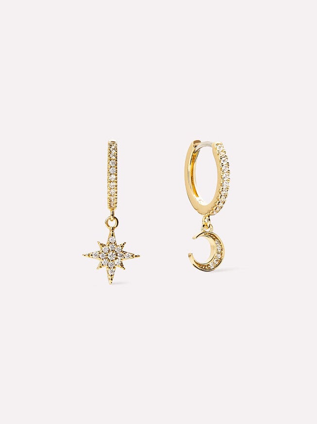 Celeste Crescent Moon Huggie Hoops, GOLD, hi-res image number 0
