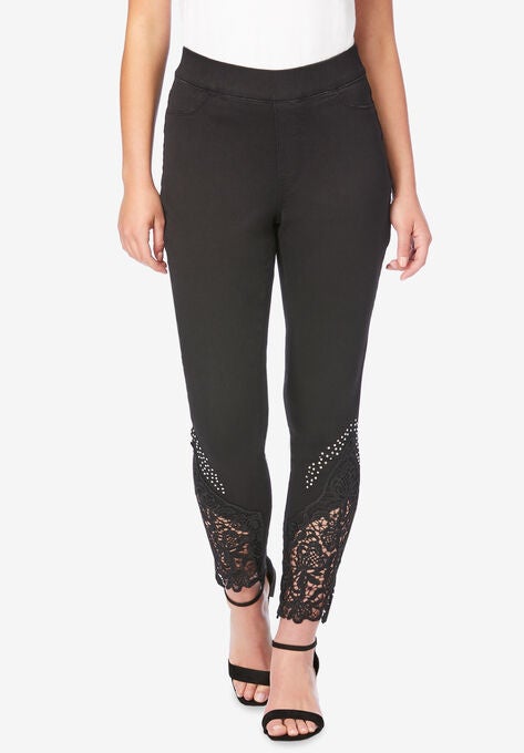 Lace-Applique No-Gap Jean, BLACK, hi-res image number null