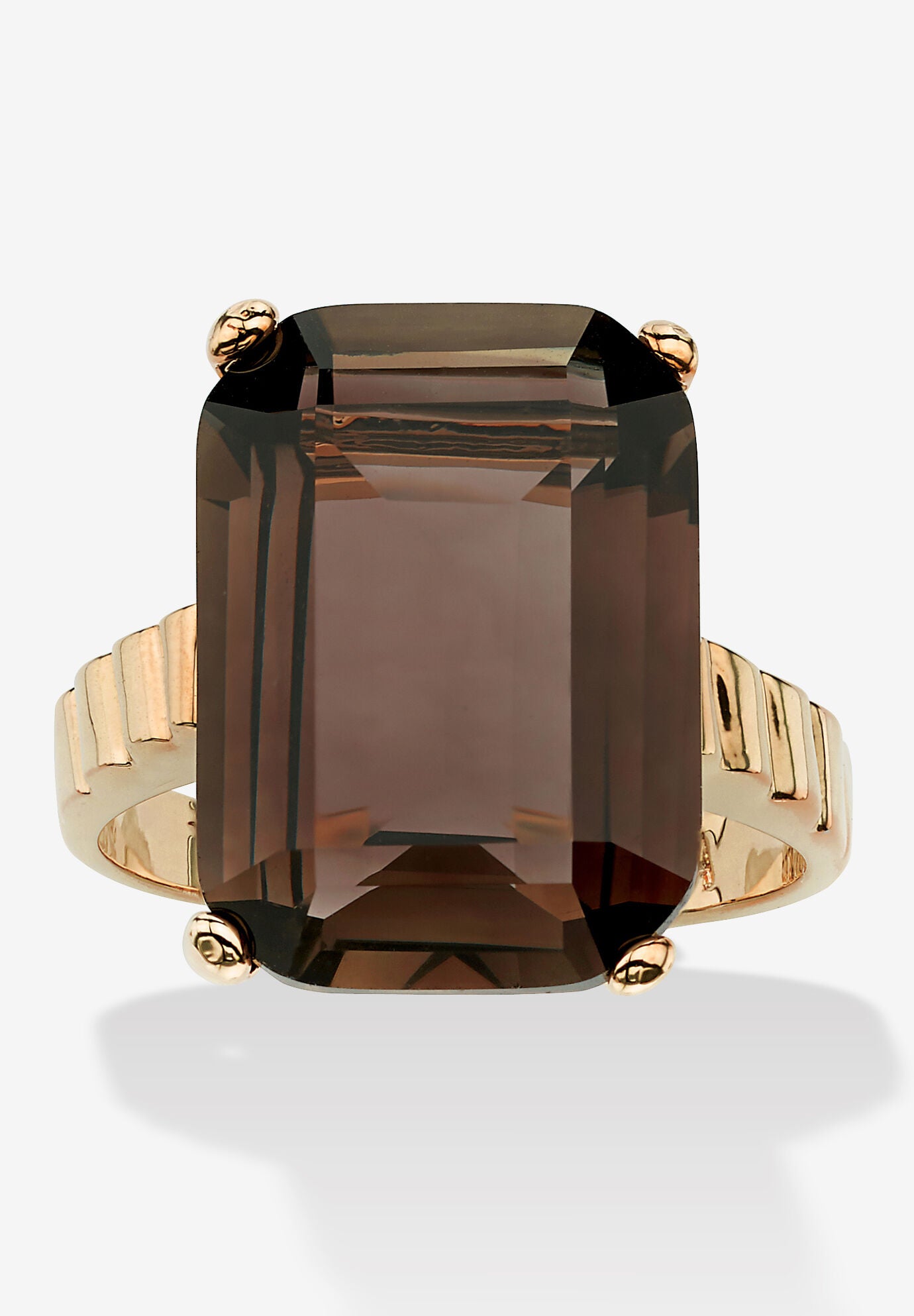 Yellow Gold-Plated Genuine Smoky Quartz Ring, GOLD, hi-res image number 0