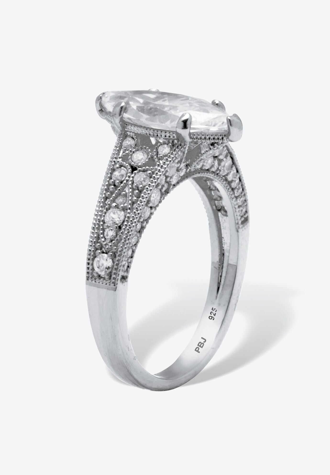 3.23 Tcw Cubic Zirconia Platinum-Plated Sterling Silver Engagement Ring, , on-hover image number 1