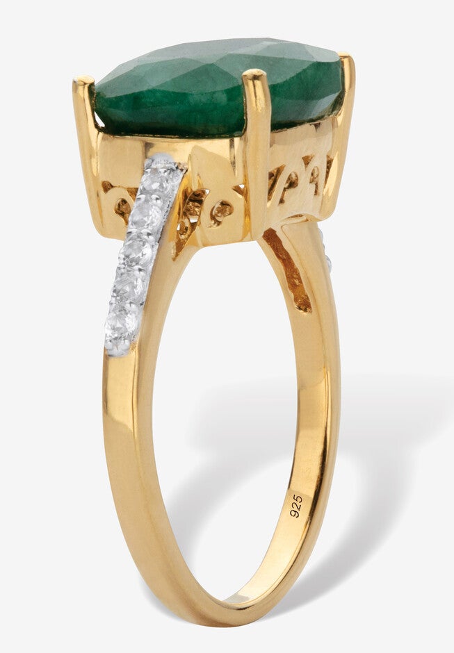 4.60 Cttw. Green Emerald & White Topaz Two-Tone Gold-Plated Sterling Silver Ring, , on-hover image number null