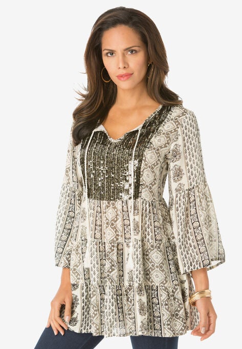 Sequin Embellished Tunic, BLACK PRINT, hi-res image number null