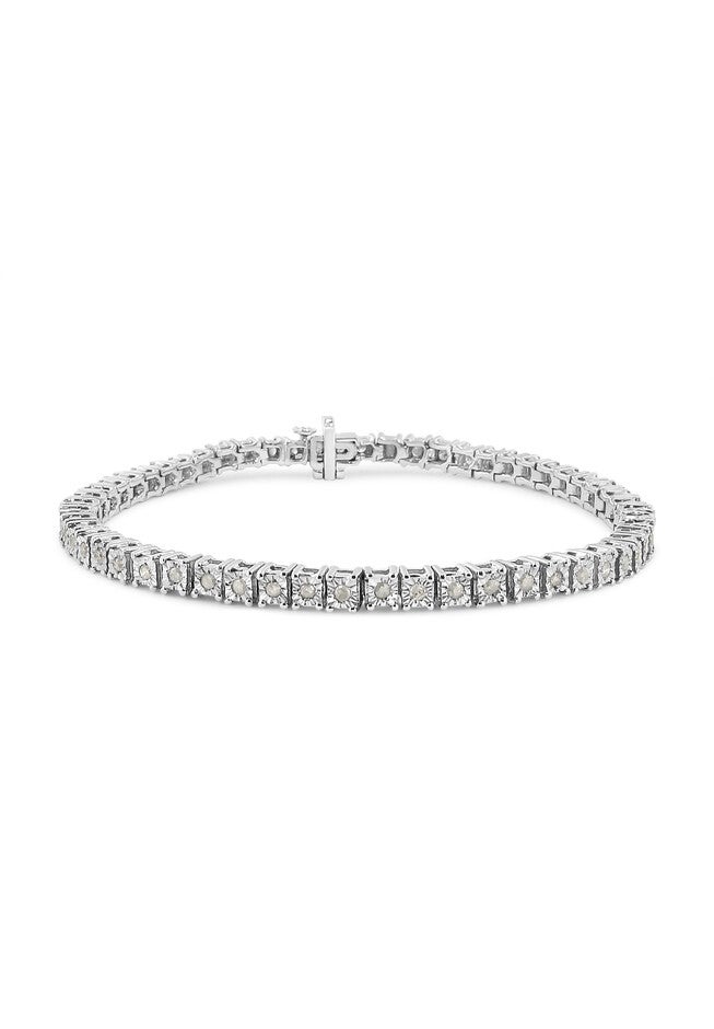 Sterling Silver Diamond Square Frame Miracleset Tennis Bracelet 7 inches, WHITE, hi-res image number 0