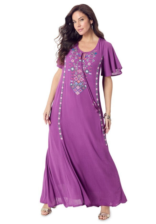 Onestopplus Size Chart Plus Size Flutter Sleeve Hand Crinkled Maxi Dress – Curvy A-Line ...