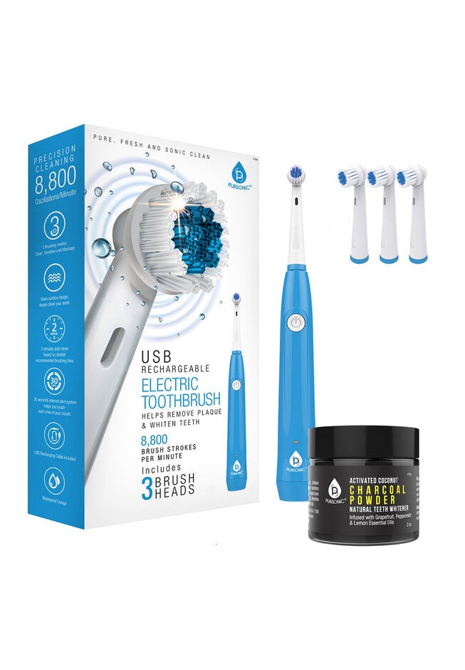 Usb Rechargeable Rotary Toothbrush + Freebie Activated Coconut Charcoal Powder Natural Teeth Whitener, O, hi-res image number 0