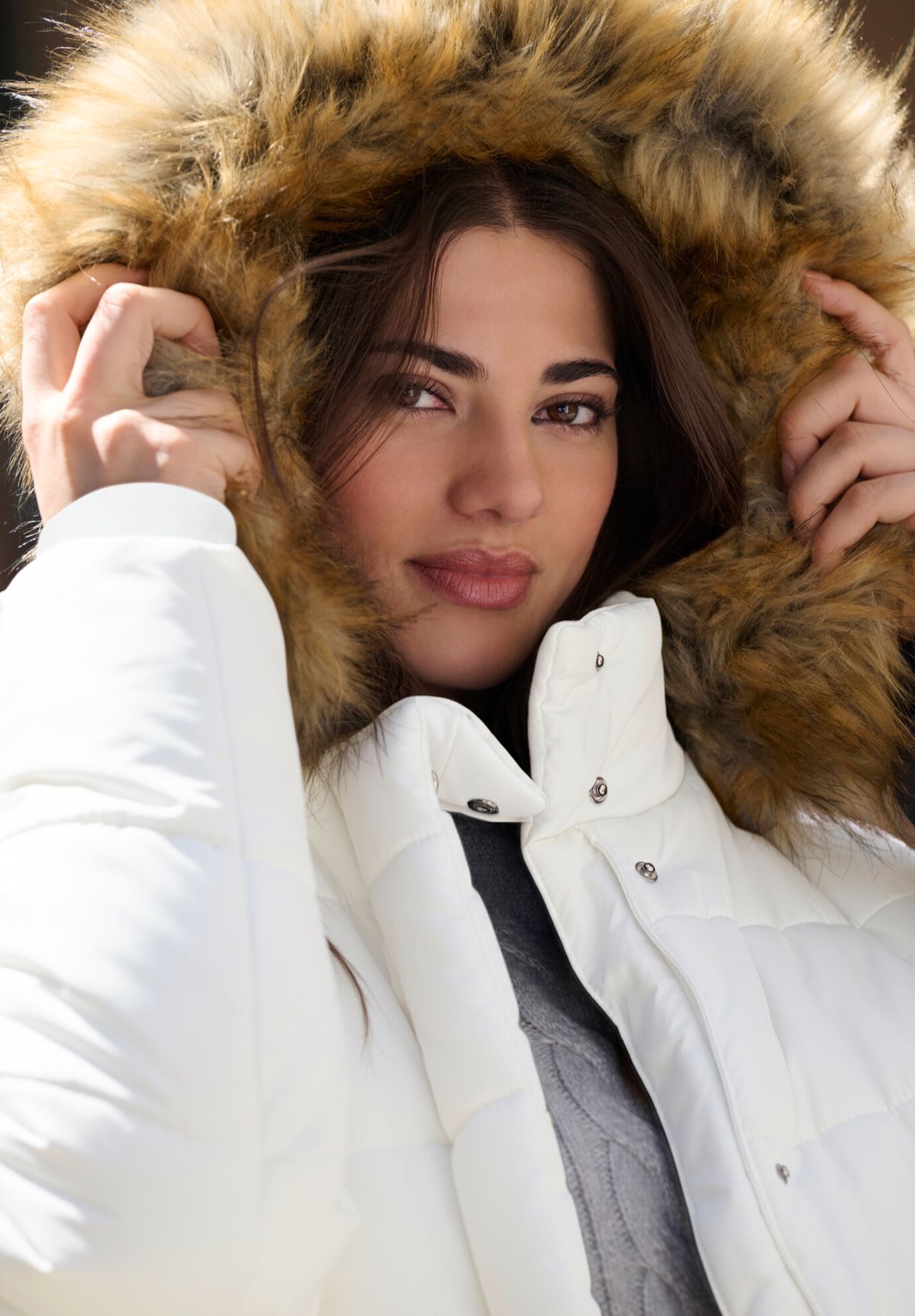 Plus Size Classic Length Puffer Coat, WHITE, alternate image number 2