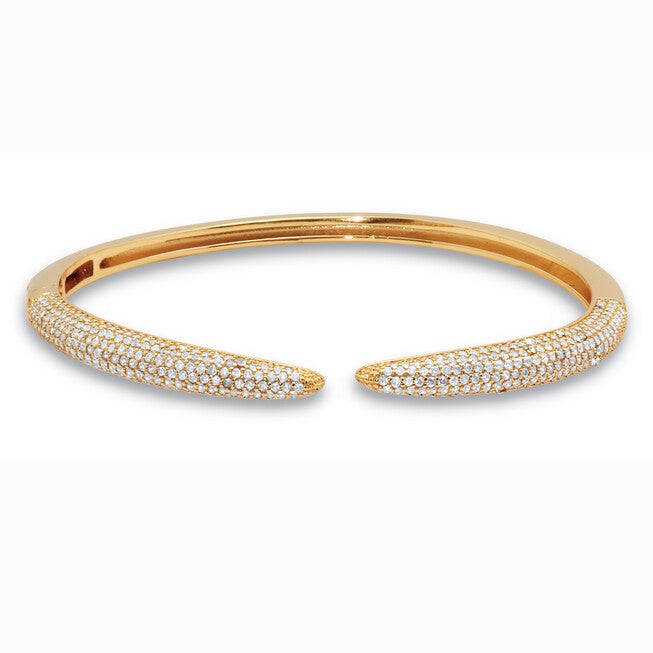 Crystal Cuff Bangle Yellow Goldtone Sleek Bracelet 7-inch, WHITE, hi-res image number 0