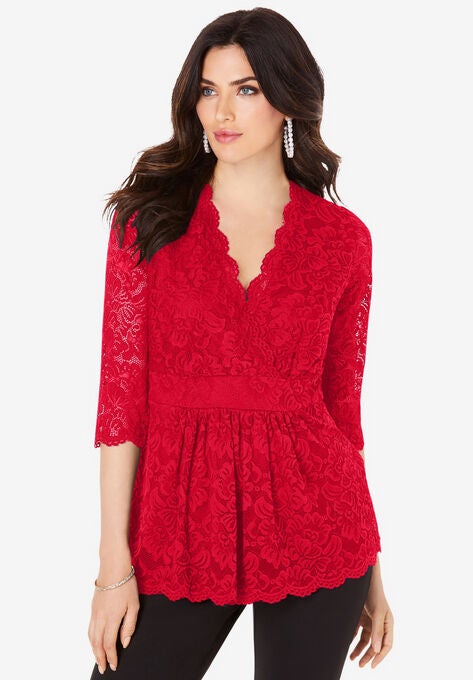 Surplice Lace Top, VIVID RED, hi-res image number null