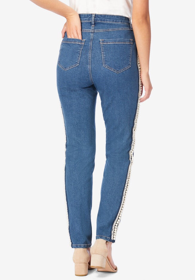 Embellished Straight Leg Jean with Invisible Stretch® By Denim 24/7, , on-hover image number null