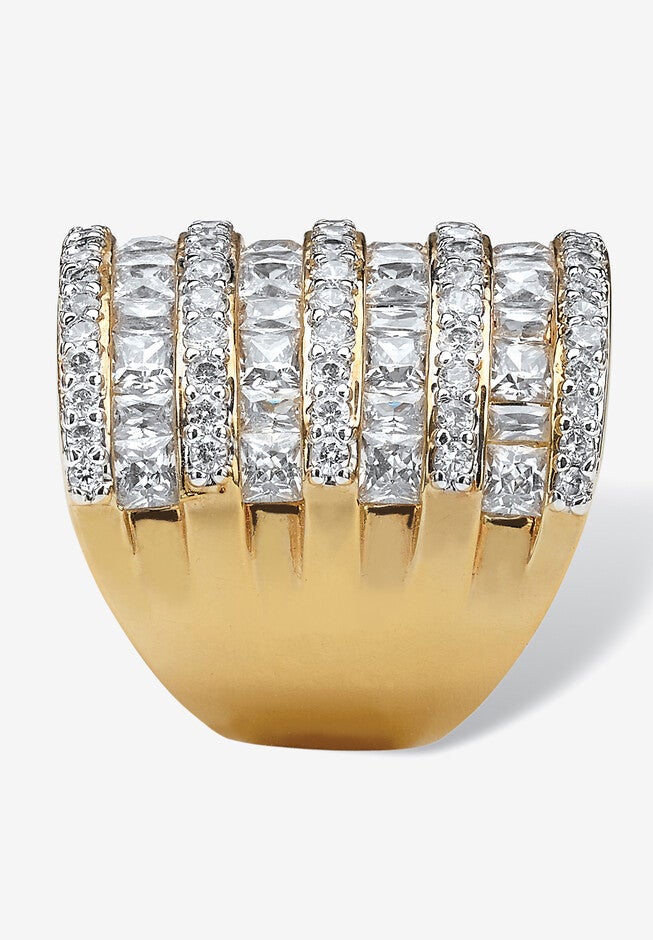 6.26 Tcw Baguette And Round Cubic Zirconia Gold-Plated Channel Ring, , on-hover image number null