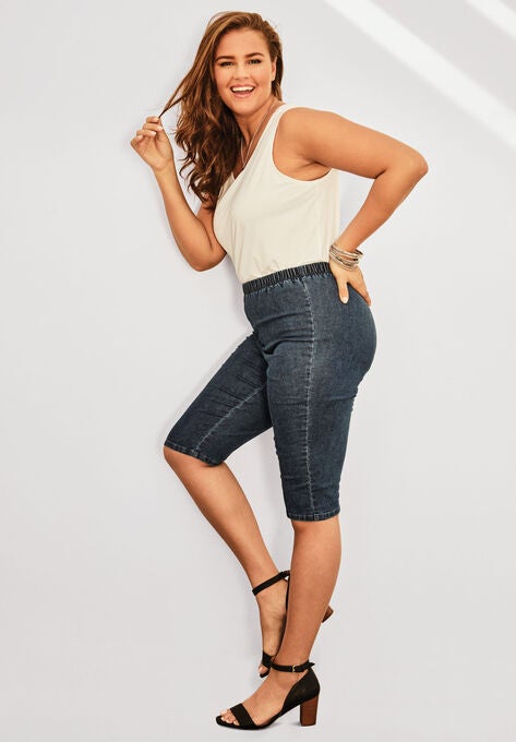 Pull-On Stretch Bermuda Jean Short, , alternate image number null