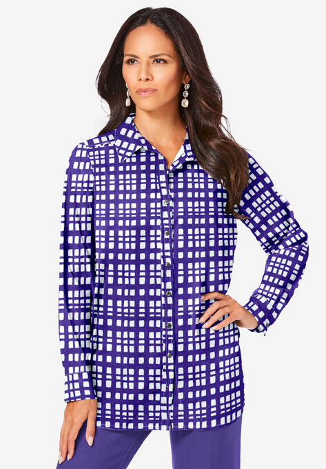 Georgette Big Shirt, GRAPE PAINTED CHECK, hi-res image number null