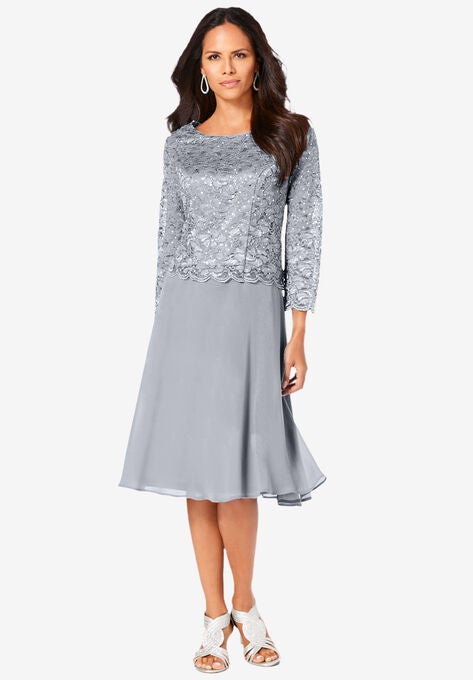 Embellished Lace & Chiffon Dress, SILVER SHIMMER, hi-res image number null