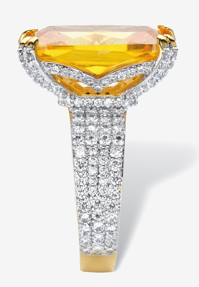 Yellow Gold Plated 21 3/8Ct Tdw Emerald Cut Yellow Cz Ring Jewelry, , on-hover image number 1